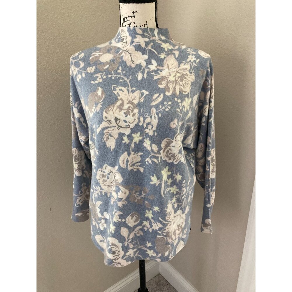 Angela Blue Floral Mock Turtleneck Sweater - Size Medium